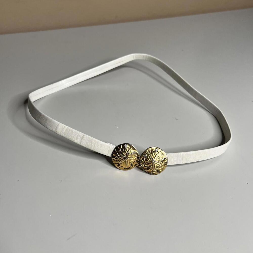 Waist Belt Womens One Size‎ White Skinny Gold Sand Dollar Buckle Beach Nautical